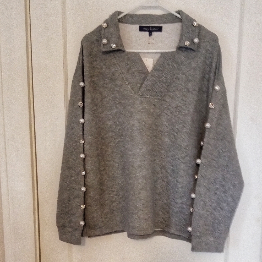 Gray Pearl-Embellished Women Top